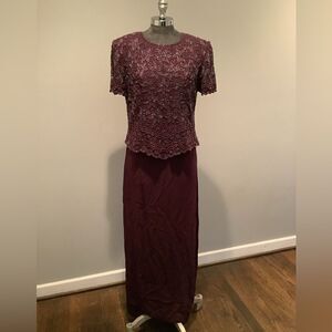 Adrianna Papell Beaded Top Two Piece Silk Evening Dress Size 10